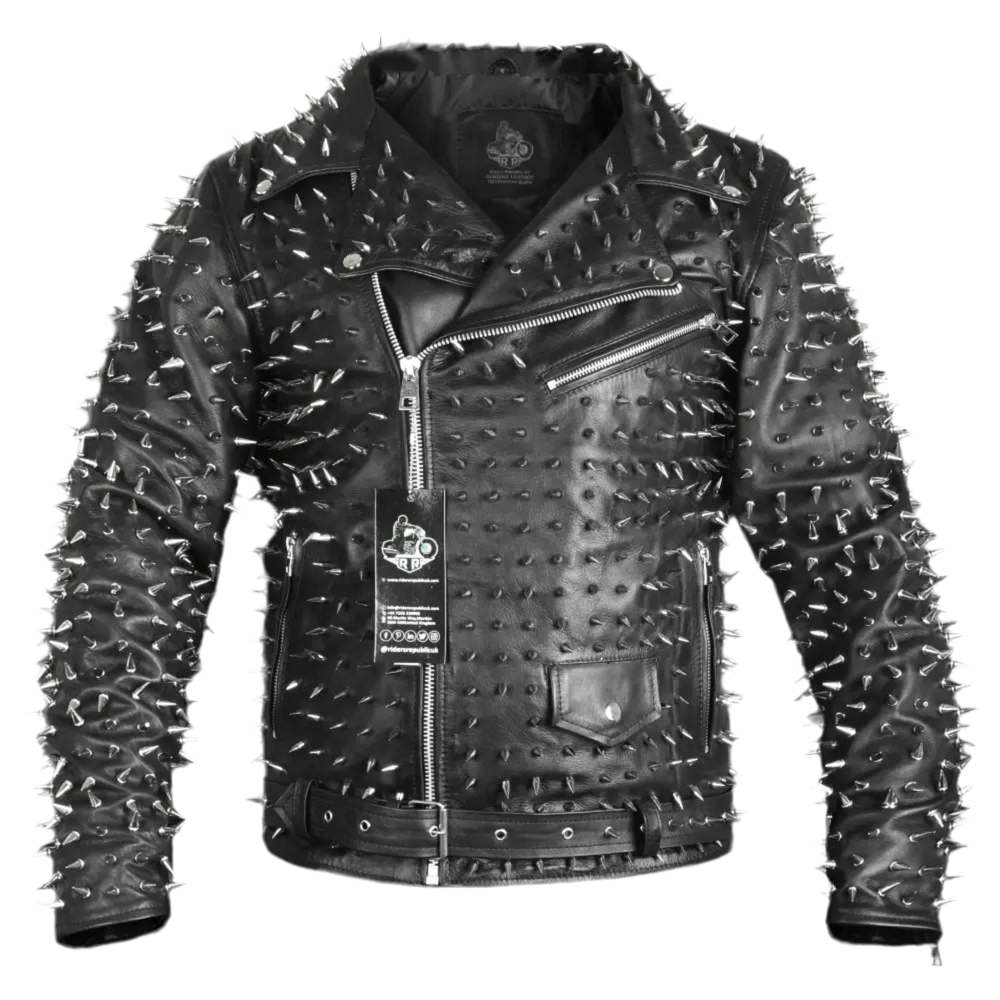Men’s Punk Metal Studded Leather Jacket-0