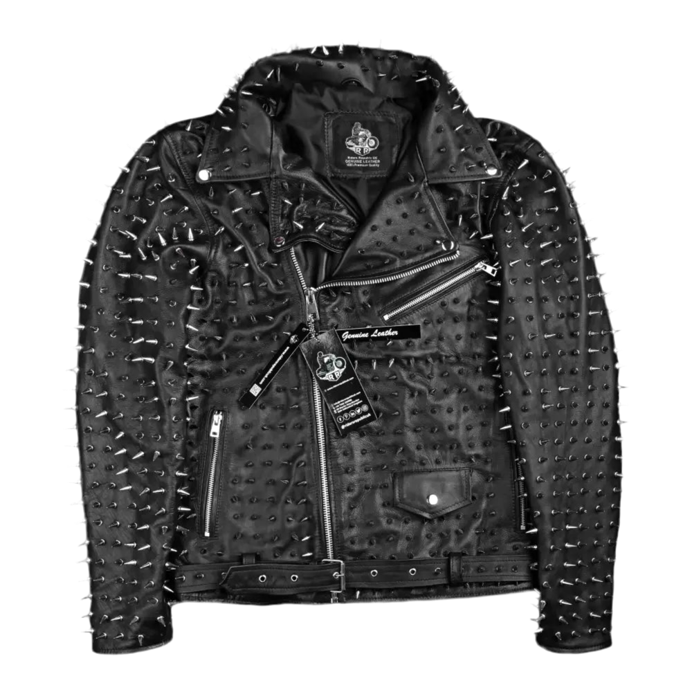 Men’s Punk Metal Studded Leather Jacket-2