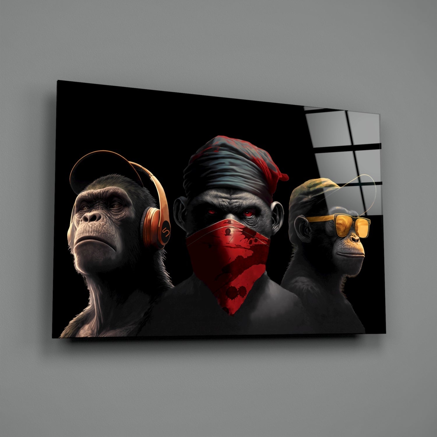 3 Wise Monkey Glass Wall Art  || Designer Collection-1