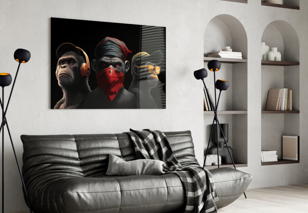 3 Wise Monkey Glass Wall Art  || Designer Collection-3