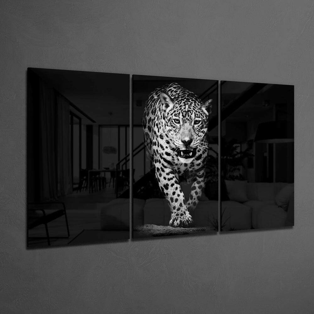 Leopard in the Dark Mega Glass Wall Art-1