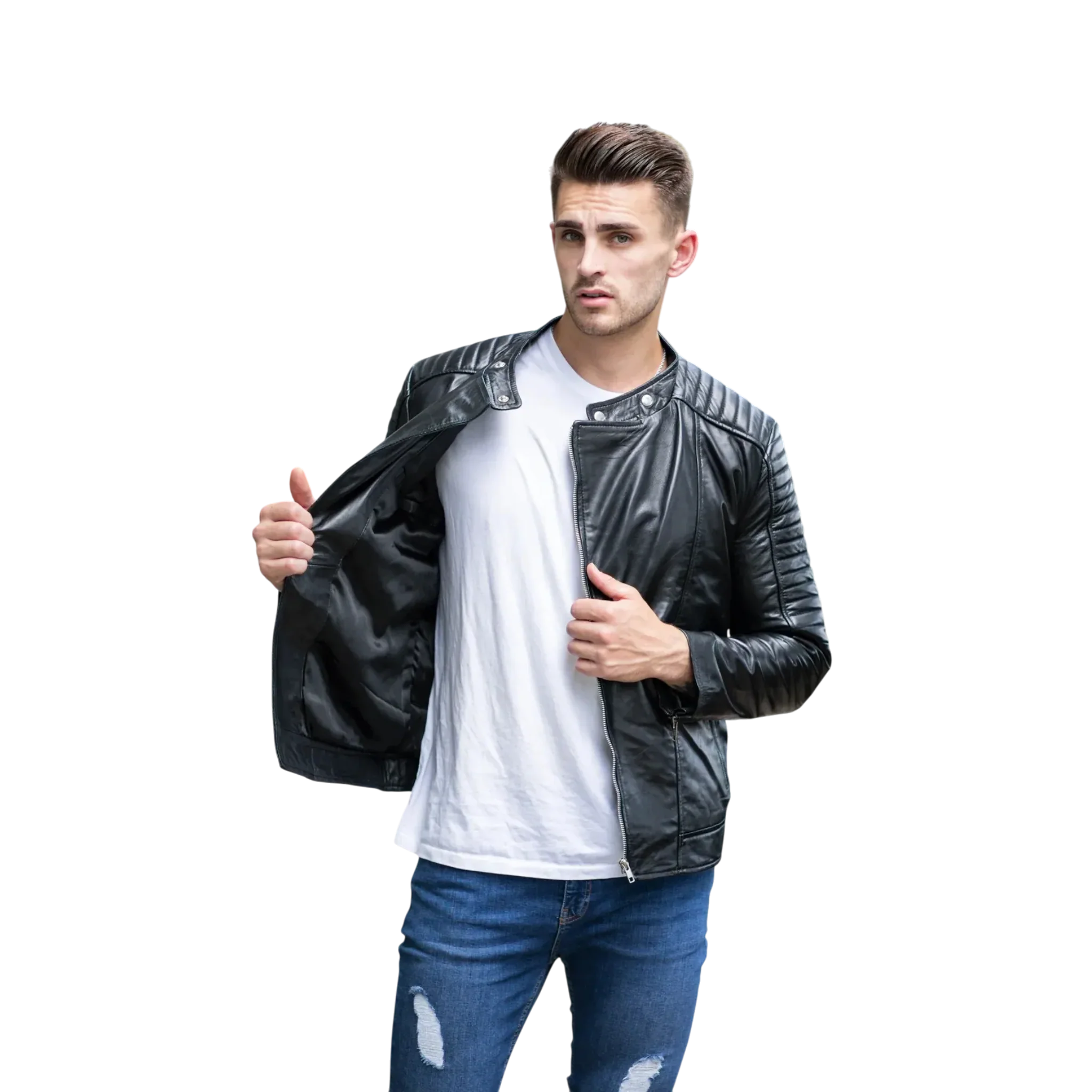 Men’s Black Fashion Leather Jacket-3