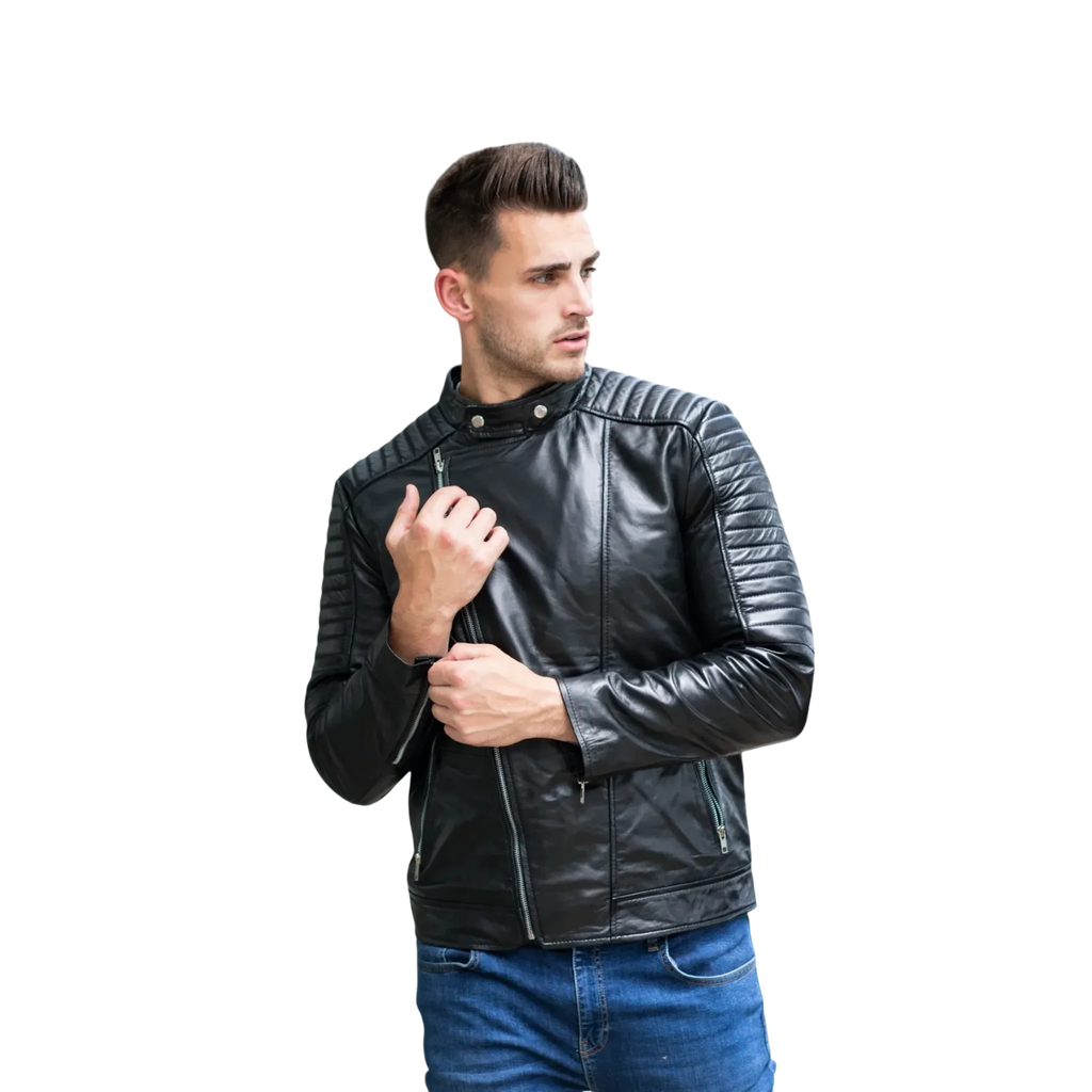 Men’s Black Fashion Leather Jacket-4
