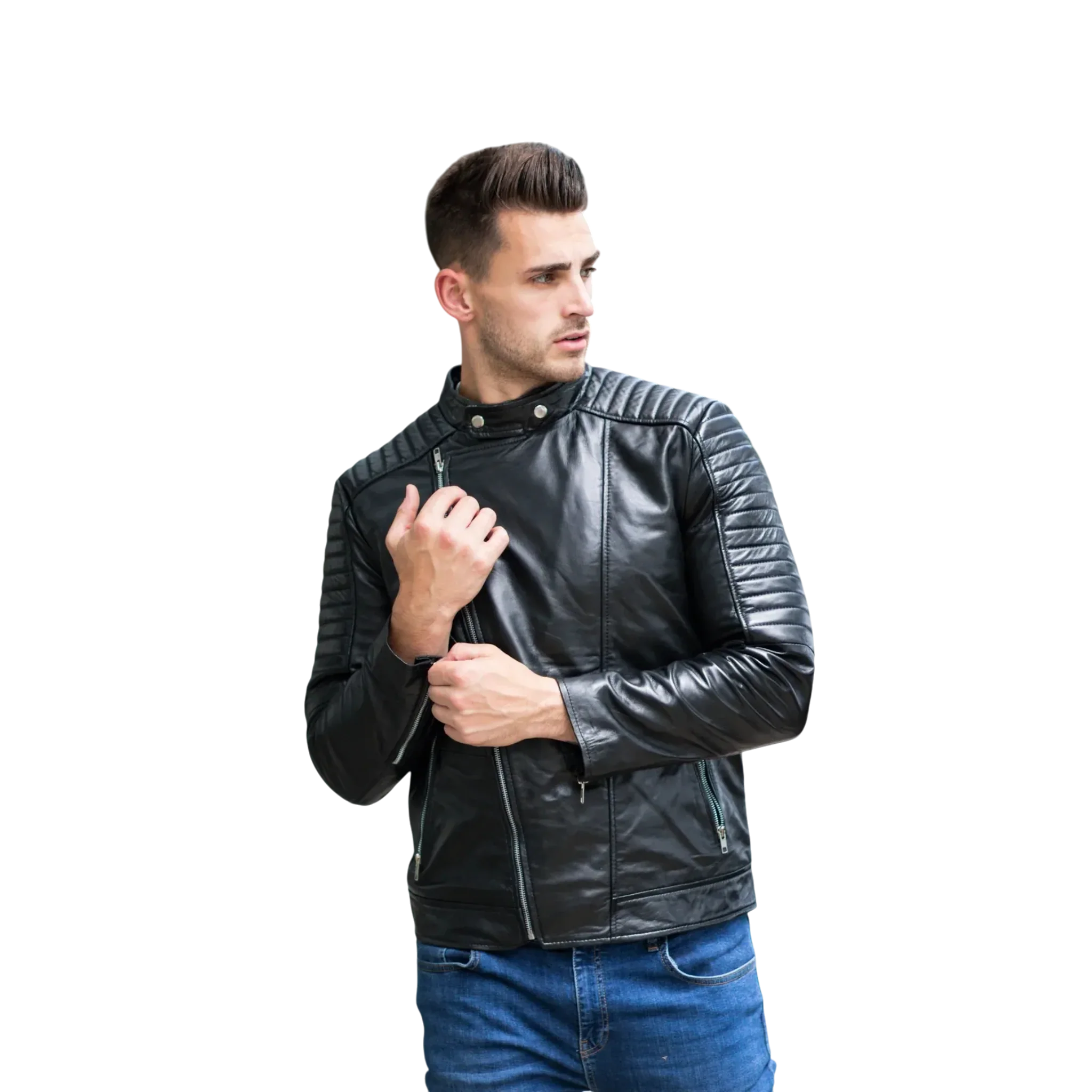 Men’s Black Fashion Leather Jacket-4
