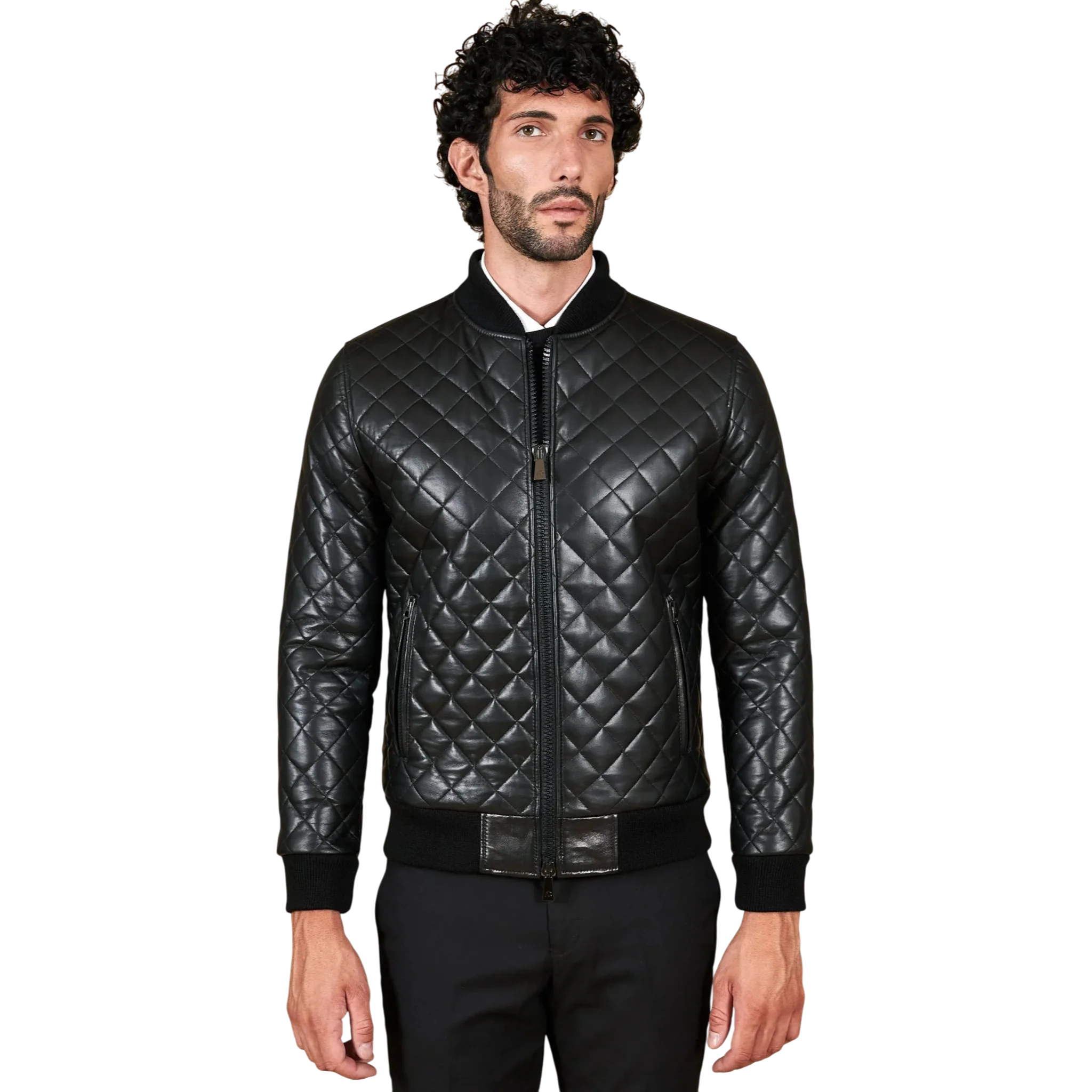 Men’s Black Slim Fit Leather Jacket-0