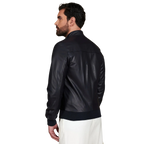 Men’s Blue Leather Bomber Jacket-3
