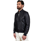 Men’s Blue Leather Bomber Jacket-2
