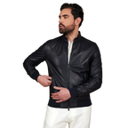 Men’s Blue Leather Bomber Jacket-1