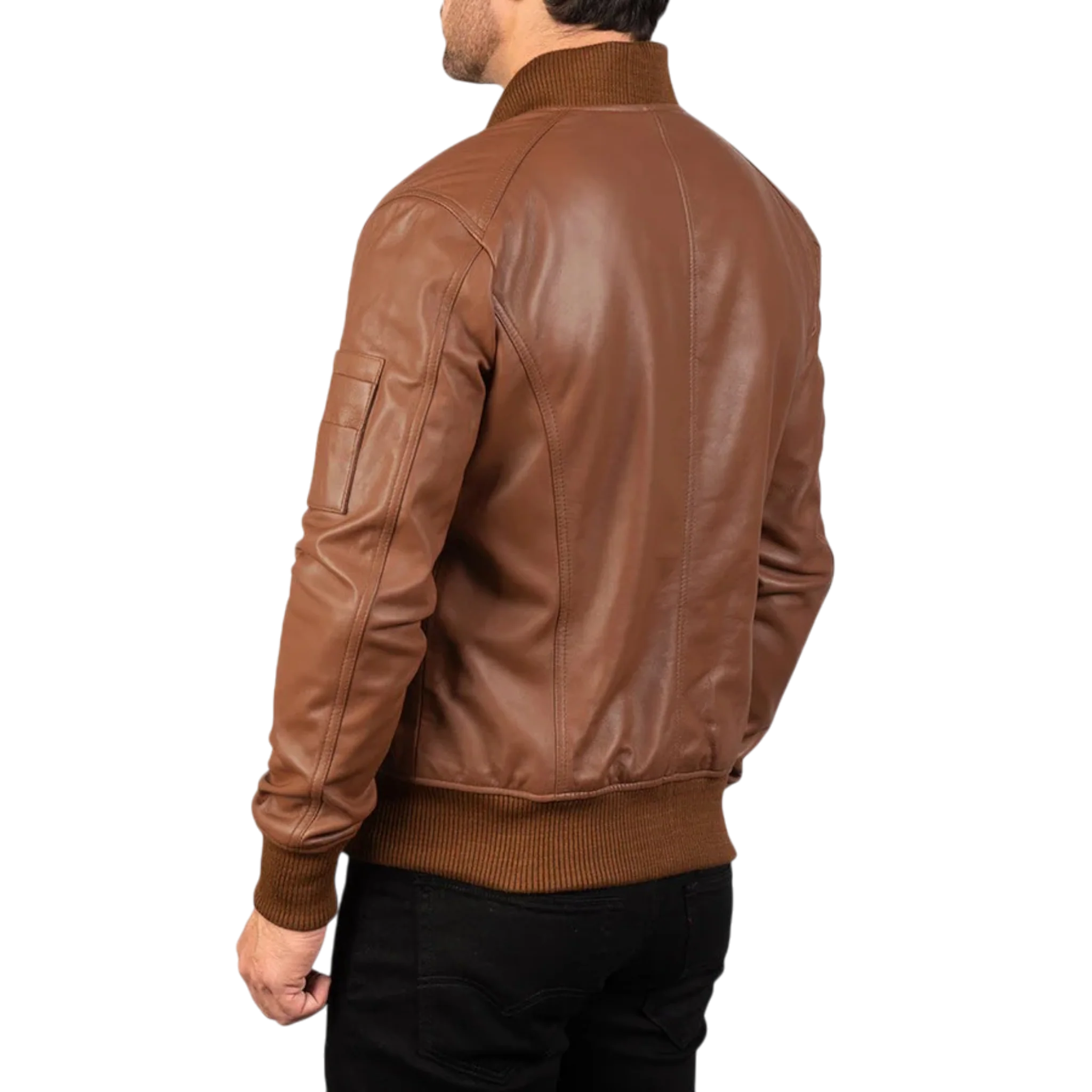 Men’s Brown Leather Bomber Biker Jacket-3