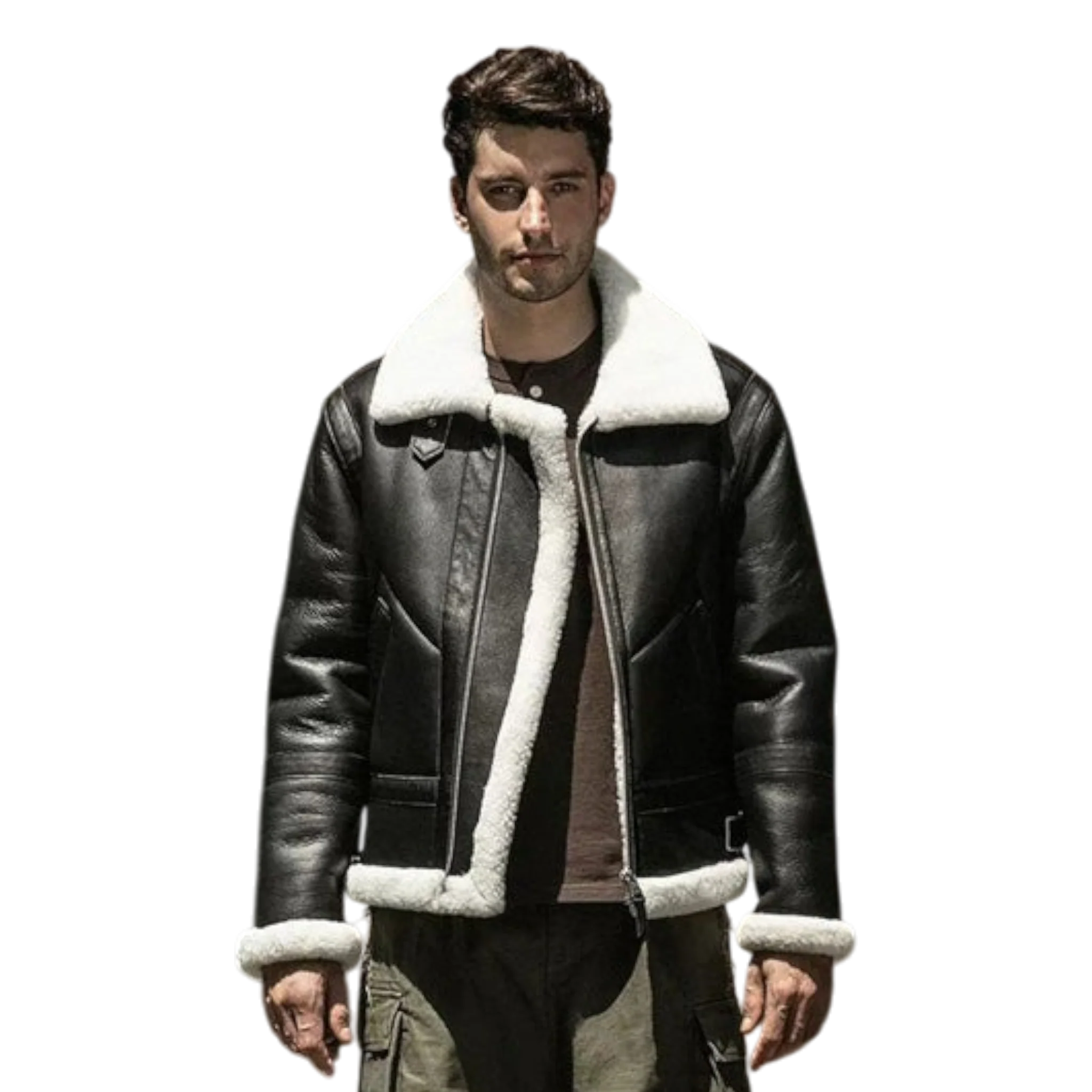 Men’s Real Leather Shearling Bomber Jacket-2