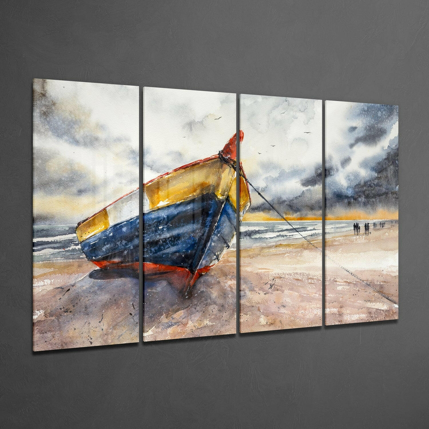 Abandoned Boat 4 Pieces Mega Glass Wall Art (59"x36")-1