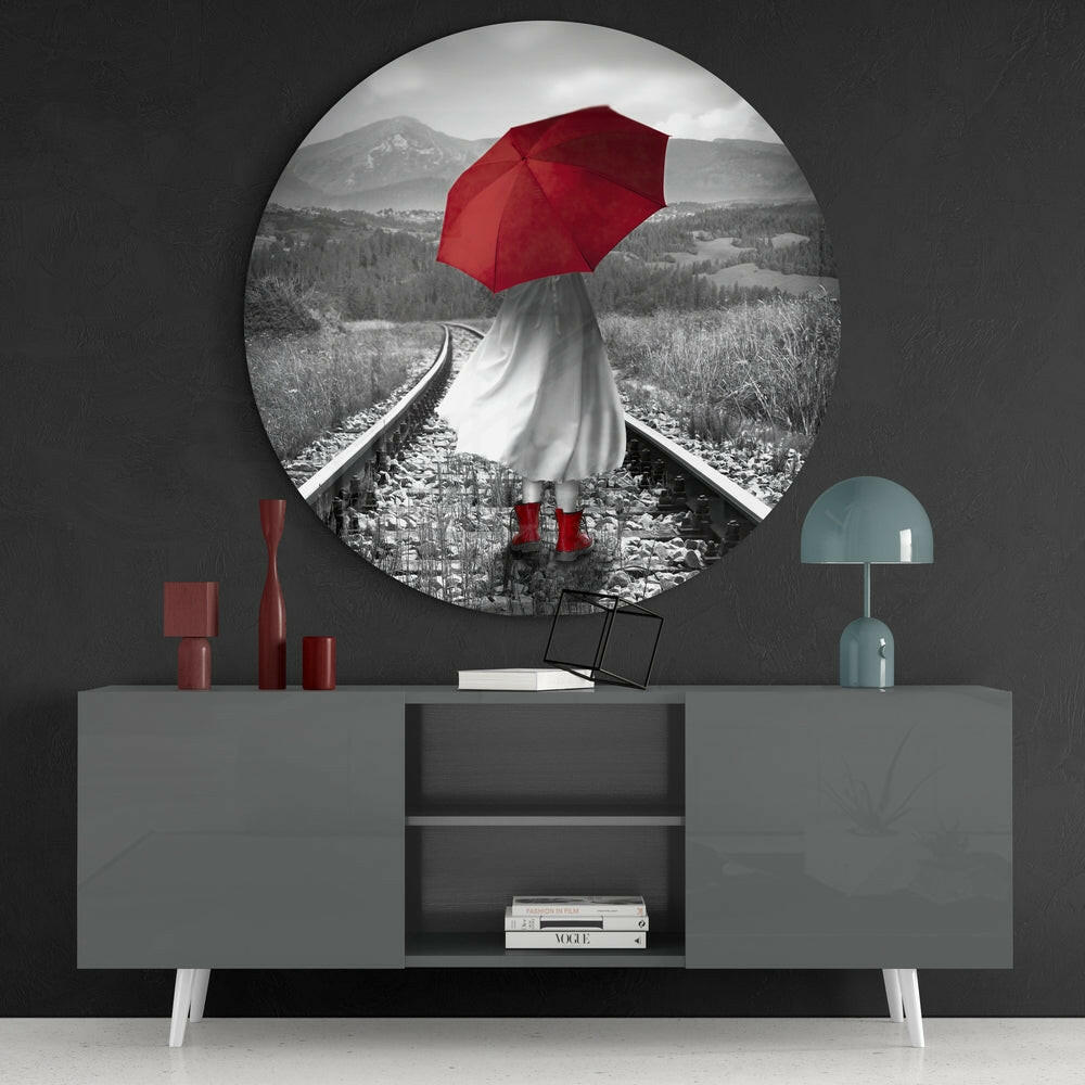 Girl with Red Umbrella Glass Wall Art-3