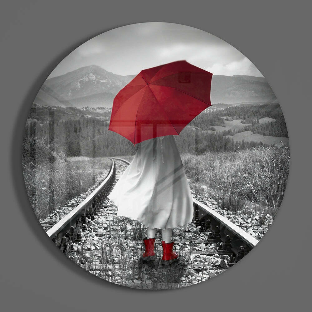Girl with Red Umbrella Glass Wall Art-2