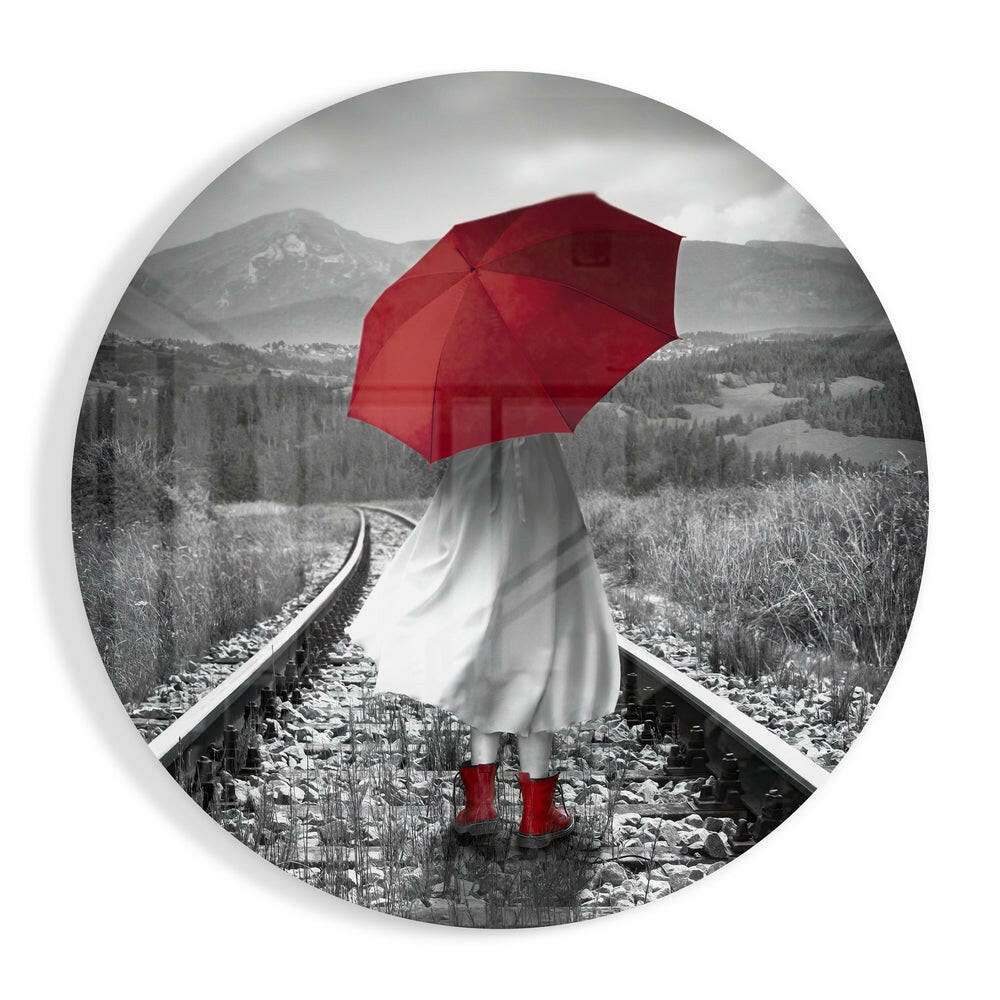 Girl with Red Umbrella Glass Wall Art-0