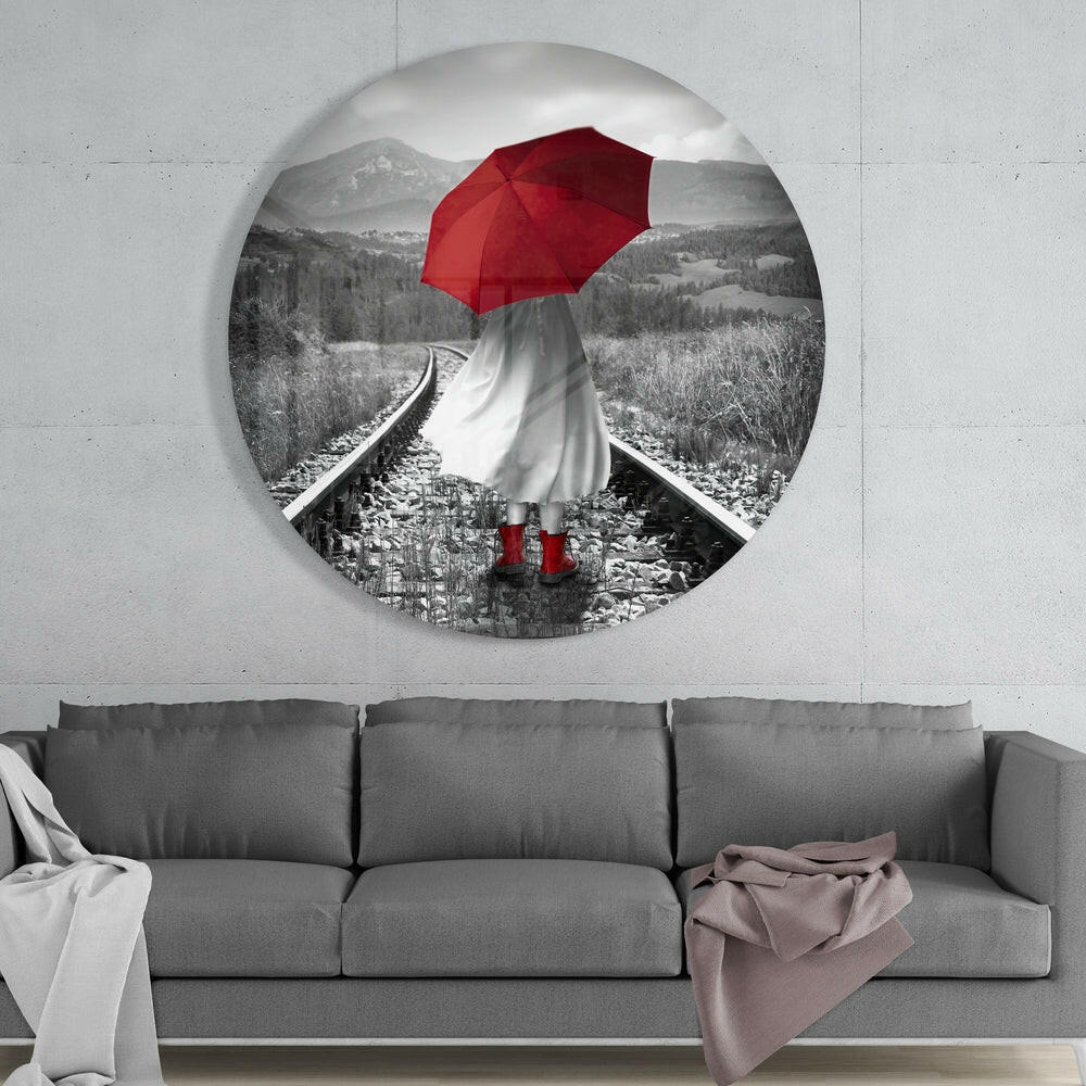 Girl with Red Umbrella Glass Wall Art-1