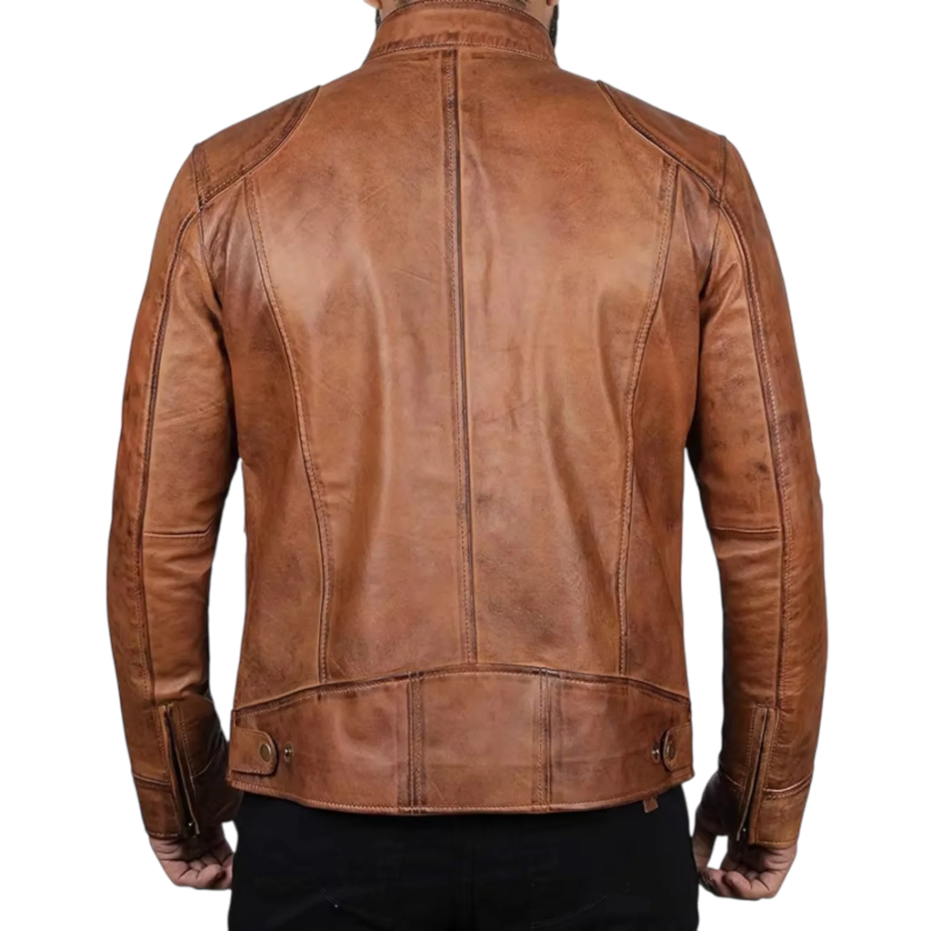 Men’s Tan Brown & Black Fashion Leather Jacket-3