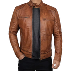 Men’s Tan Brown & Black Fashion Leather Jacket-1