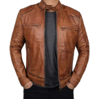 Men’s Tan Brown & Black Fashion Leather Jacket-0