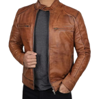 Men’s Tan Brown & Black Fashion Leather Jacket-2