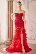 Strapless Lace & Tulle Mermaid Gown-5