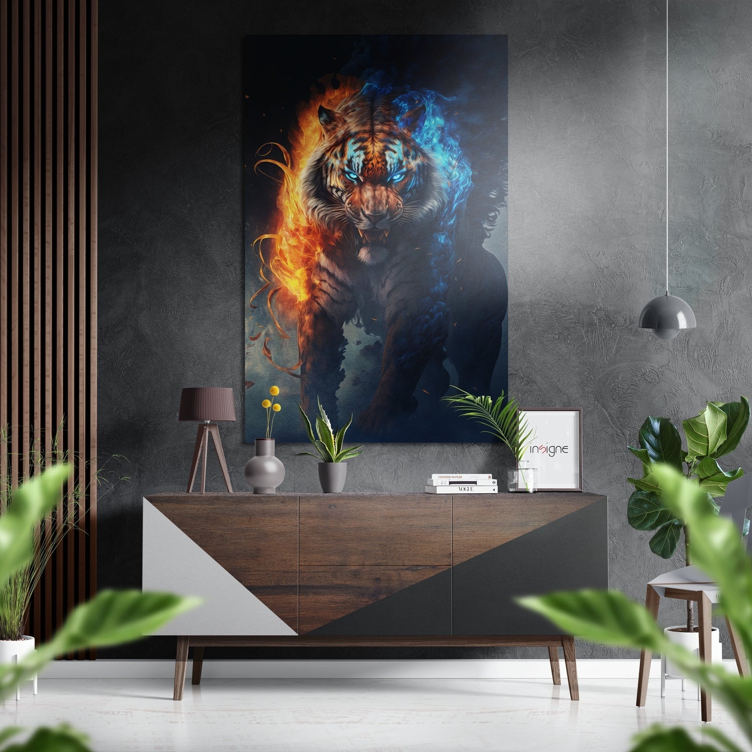 Tiger in Fire Brushed Aluminum Dibond Wall Art-0