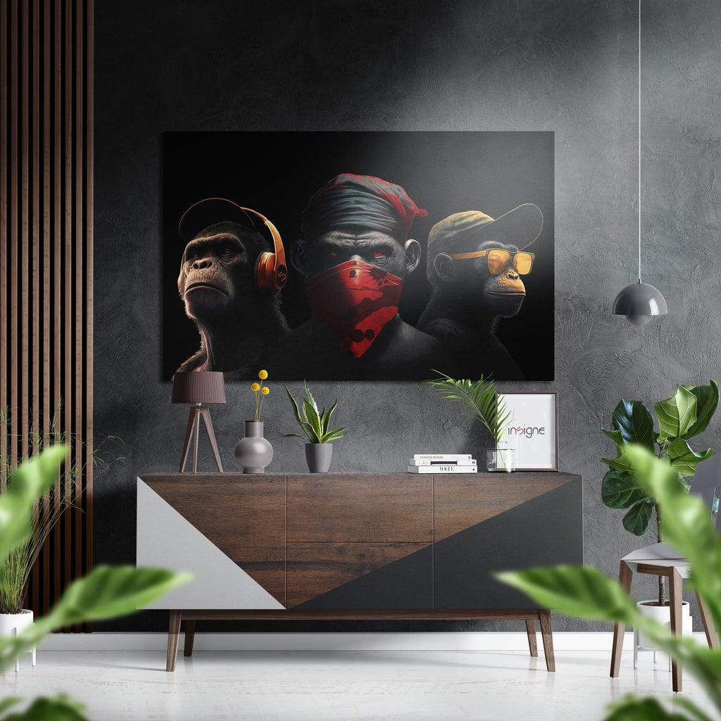 3 Wise Monkeys Brushed Aluminum Dibond Wall Art-0