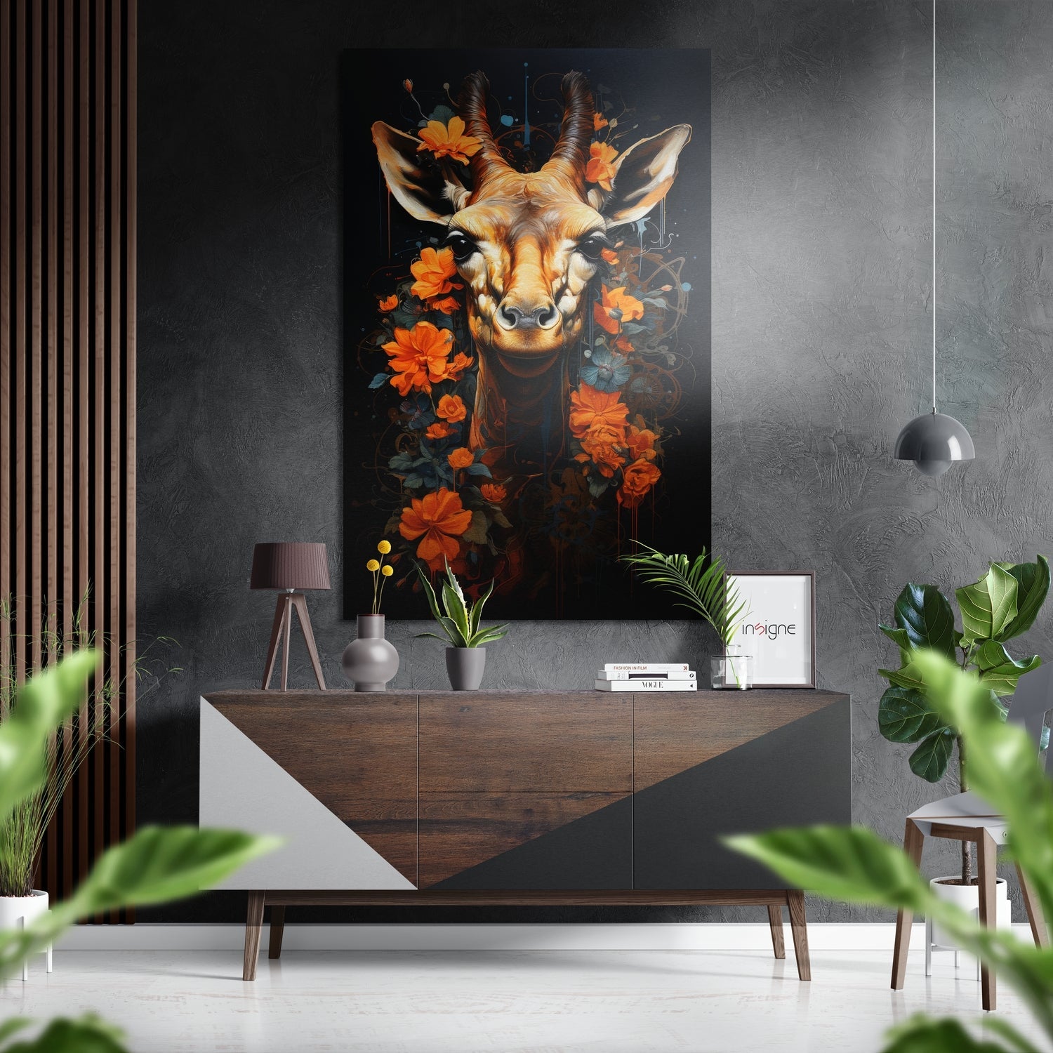 Deer in Flowers Brushed Aluminum Dibond Wall Art-0