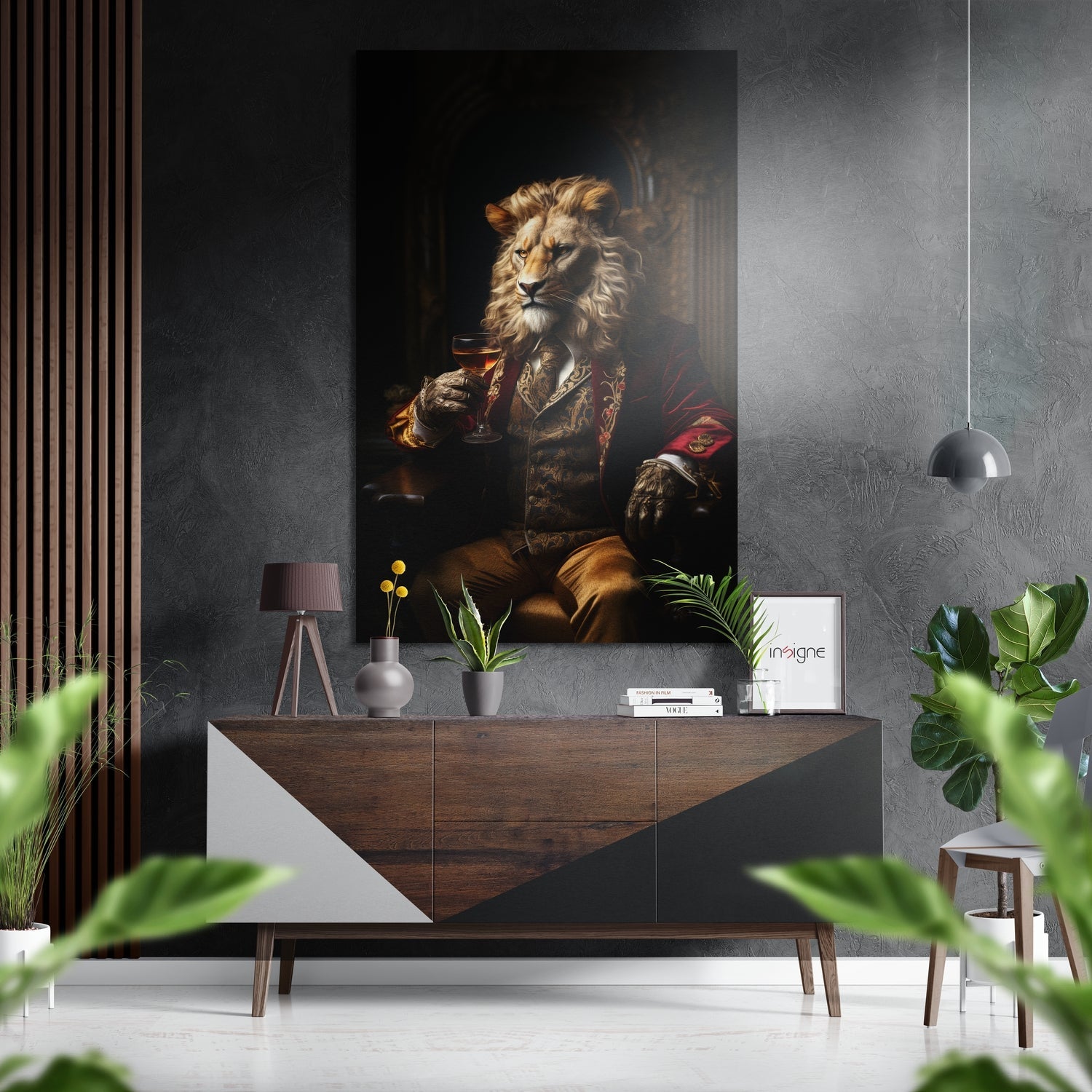 Lion as a Gentleman Brushed Aluminum Dibond Wall Art-0