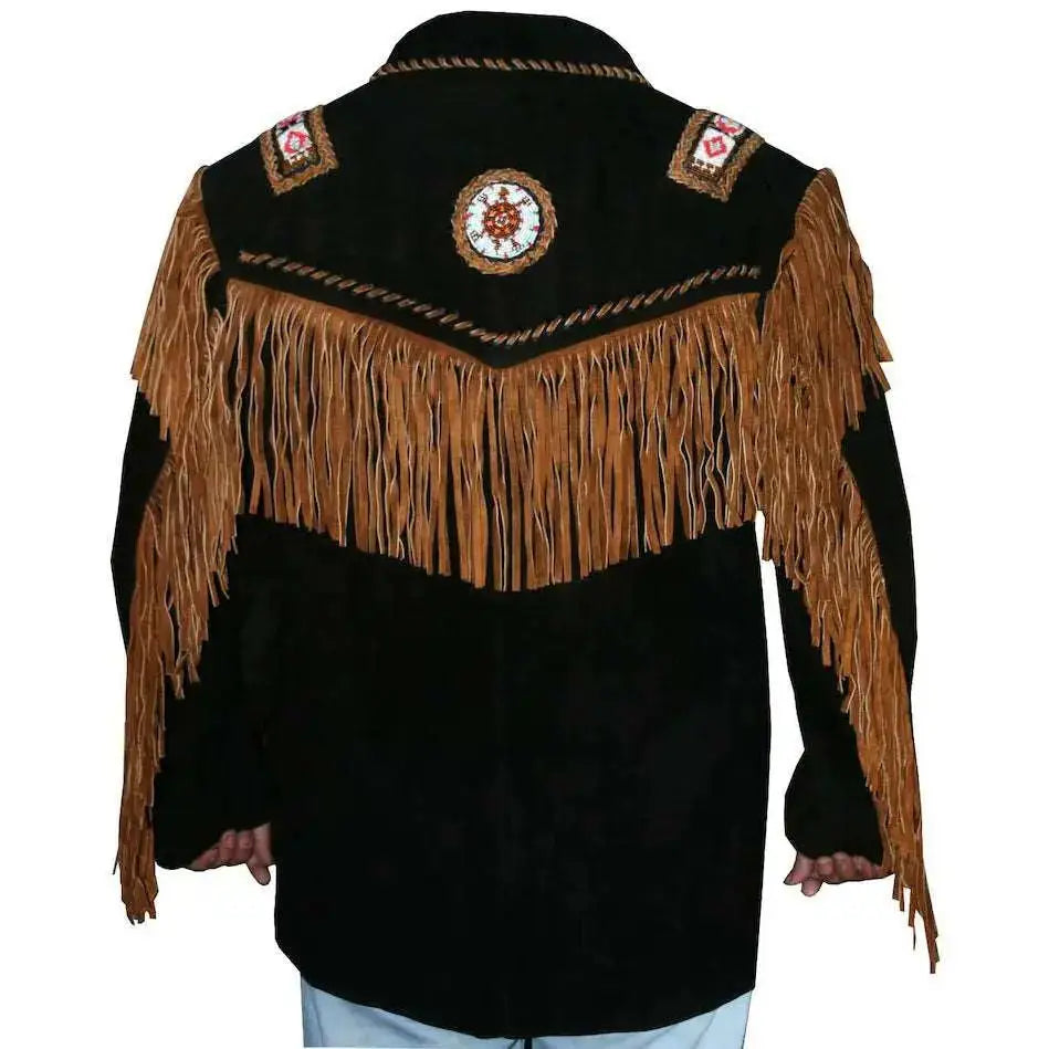Men's Authentic Western Leather Jacket with Fringes & Beads-1
