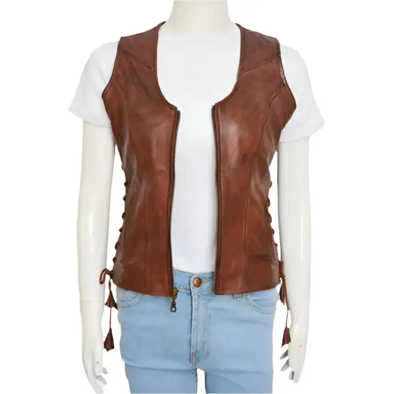Women's Brown Leather Vest-0