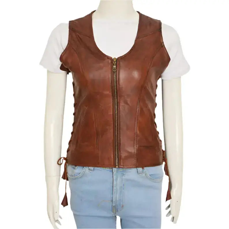 Women's Brown Leather Vest-1