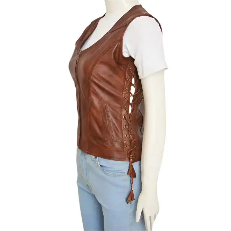 Women's Brown Leather Vest-3