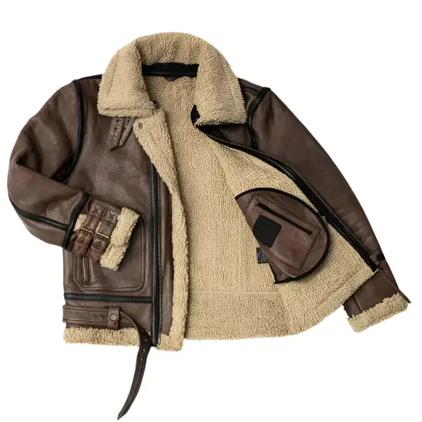 Men’s Aviator Brown Shearling Leather Jacket-2