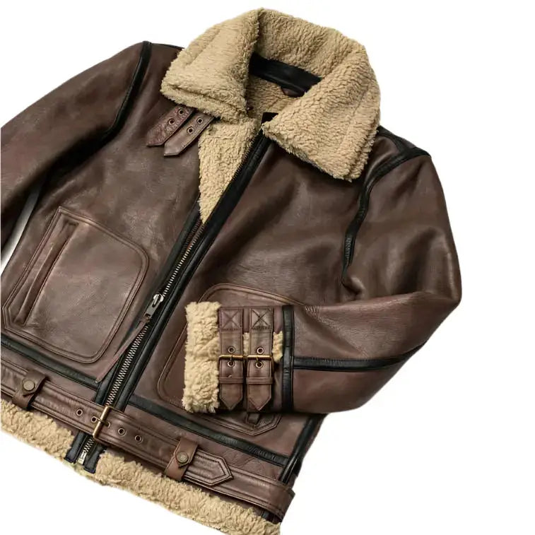 Men’s Aviator Brown Shearling Leather Jacket-3