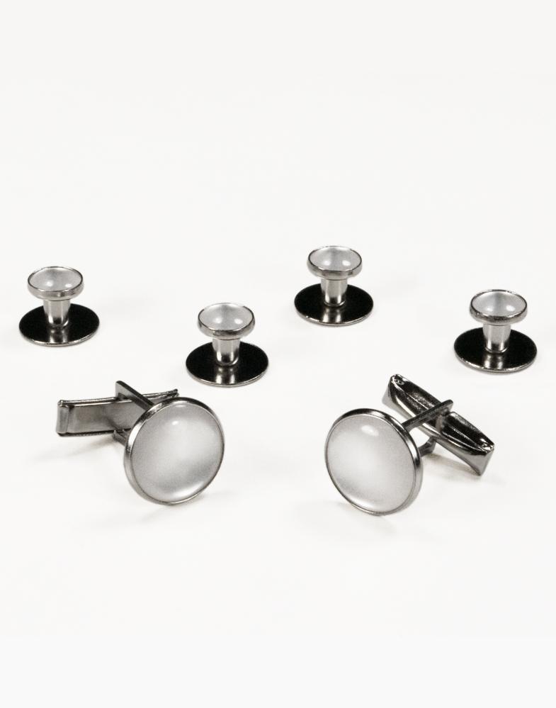 Basic Black with Silver Trim Studs and Cufflinks Set-1