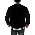 Men's BBC Letterman Black Varsity Jacket with Leather Sleeves-1