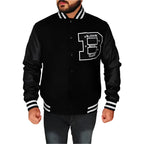 Men's BBC Letterman Black Varsity Jacket with Leather Sleeves-4