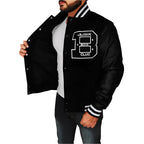 Men's BBC Letterman Black Varsity Jacket with Leather Sleeves-3