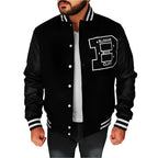 Men's BBC Letterman Black Varsity Jacket with Leather Sleeves-0