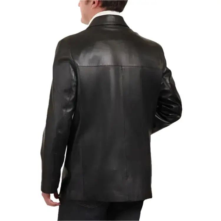 Mens Black Lambskin Leather Blazer Coat-1