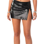 Women’s Black Croc-Embossed Leather Mini Skirt-0