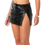 Women’s Black Croc-Embossed Leather Mini Skirt-1