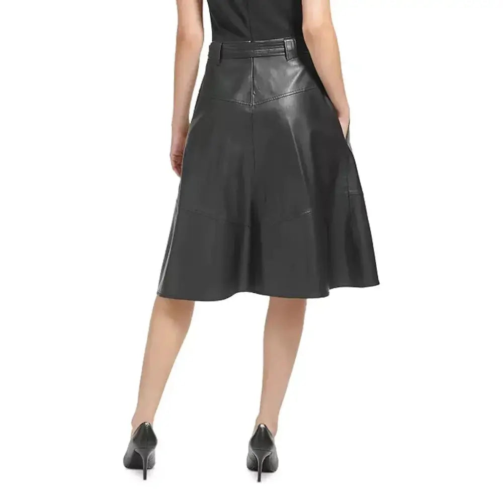 Women’s Black Leather A-Line Skirt-1