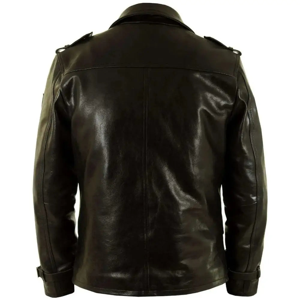 Men's Black Leather Pea Coat-1