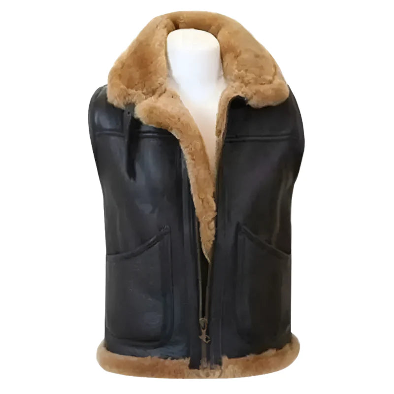 Men's Black Leather Sheepskin Gilet Vest-0
