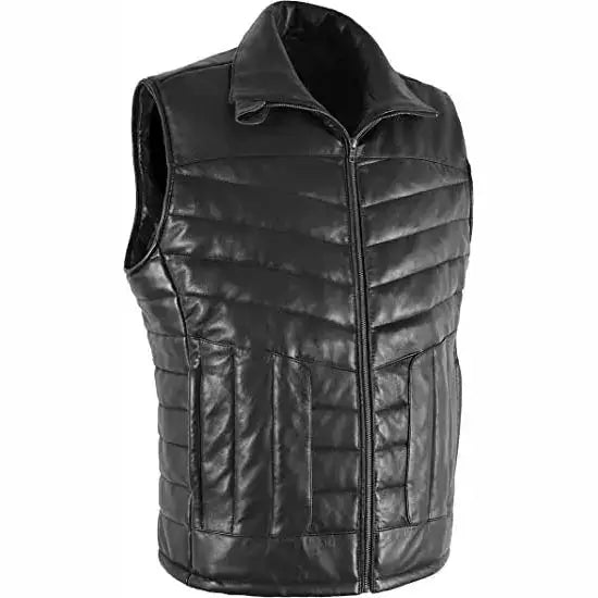 Mens Black Leather Sheepskin Vest-1