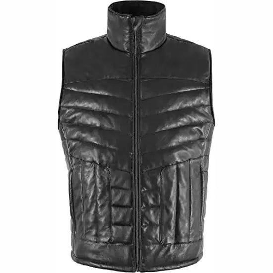 Mens Black Leather Sheepskin Vest-0