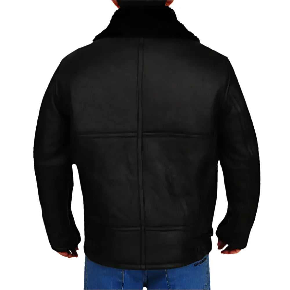 Men’s Black Sheepskin B3 Aviator Bomber Jacket-1