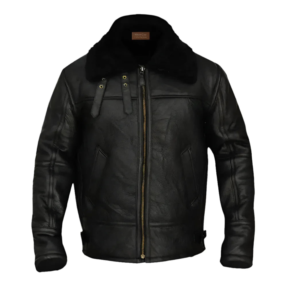 Men’s Black Sheepskin B3 Aviator Bomber Jacket-0
