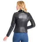 Women’s Black Motorcycle Biker Leather Jacket-1